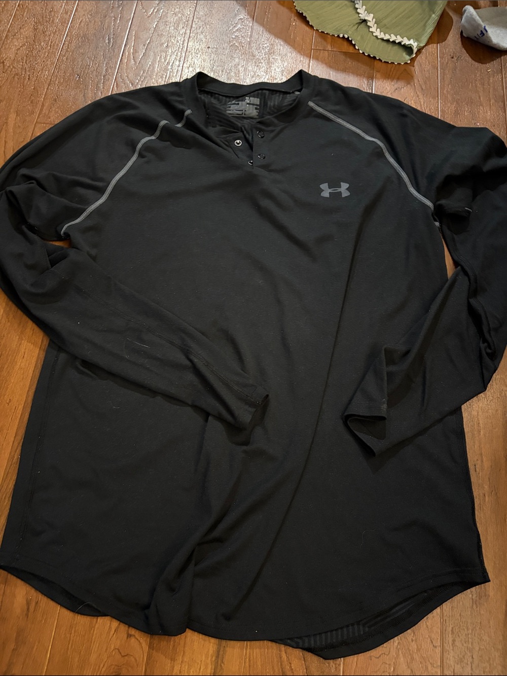 Under Armour Black Long-Sleeve Henley with Gray Logo